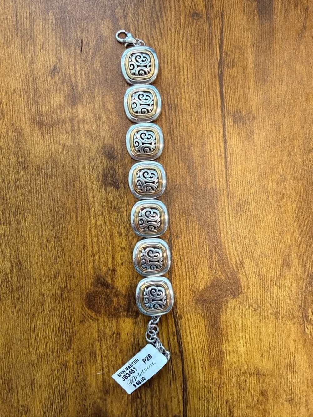 Brighton Spin Master Ornate Silver and Gold-Tone Filigree Link Bracelet